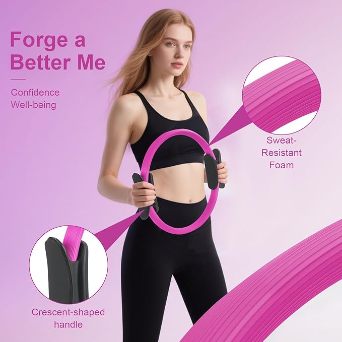 Pilates Ring Set - Home Equipment for Women with 14-inch, 9.8-inch Ball & 5 Resistance Bands for Muscle Training & Flexibility