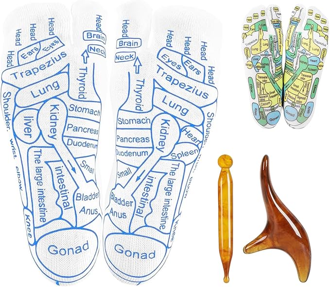 Reflexology Sock with Massage Tools Set, 2 Pairs Socks Acupuncture Trigger Point Foot Pain Relief Remedy Acupoint Birthday Gifts for Women (Women - a Set)