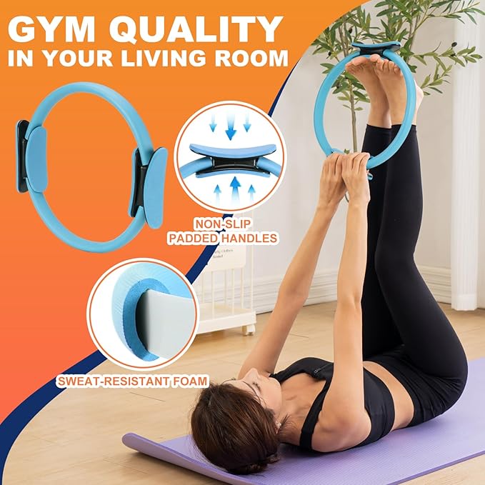 Tsikavo Pilates Ring, Pilates Ring Circle and Ball Set, 12 Inch Magic Circle Pilates Ring,9 Inch Small Exercise Ball,Resistance Bands Set, Home Pilates Equipment for Women