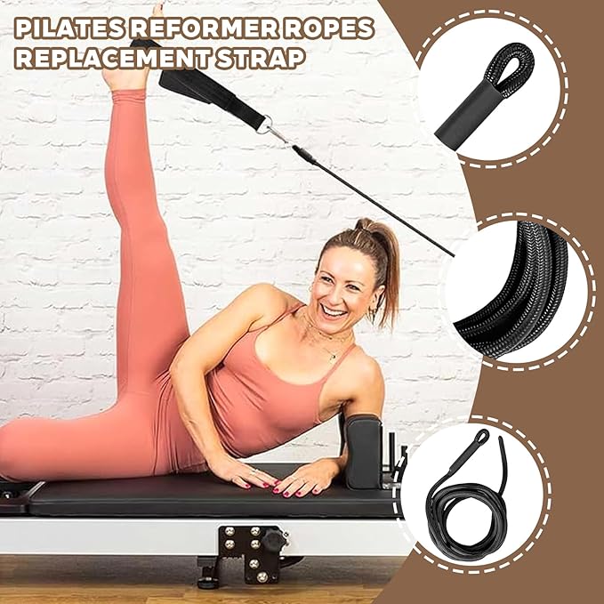 Pilates Reformer Pull Rope, 2Pcs Pilates Reformer Ropes Replacement Strap, Suitable for Home Gym Workout Studio use of Yoga Fitness Equipment, Pilates core Bed Accessory Yoga Strap