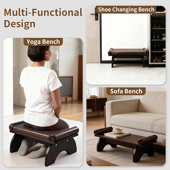 Prayer Kneeler Bench, Wooden Prayer Bench with Detachable Soft Cushion, Sturdy Home Kneeling Stool for Worship, Multi-Functional as Yoga Bench/Shoe Bench/Sofa Bench