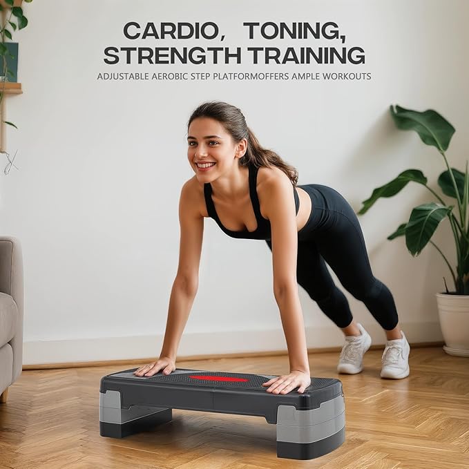 31" Aerobic Exercise Step Platform, Step Up Exercise Platform with 4" 6" 8" Adjustable Risers, Stair Stepper Workout Stepper for Home Gym Strength Training Fitness Equipment