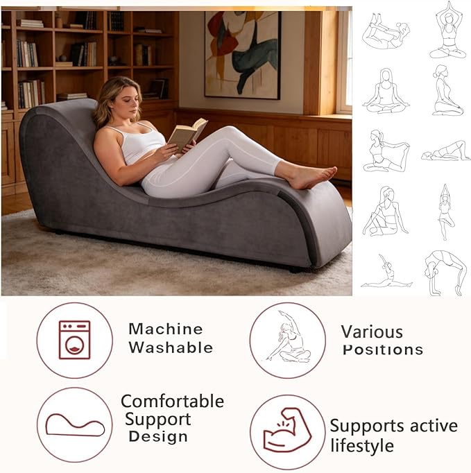 Curved Lounge Bench Chair for, Relaxing, Chaise Chairs with Removable Cover, Metal Frame (Dark Gray Velvet)
