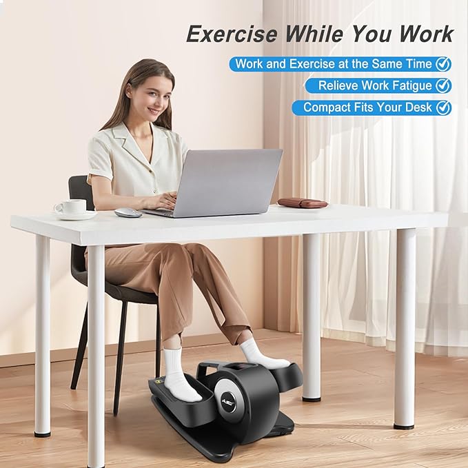 Under Desk Elliptical Machine, Leg Exerciser for Seniors Adults, Adjustable Speeds Elliptical Trainer with Remote, Quiet & Portable Mini Seated Pedal Exerciser for Home Office Use