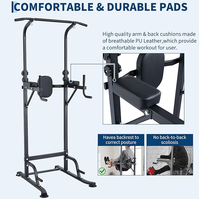 Multifunction Pull Up Bar Dip Station for Home Gym, Adjustable Height Power Tower, 880LBS Capacity Strength Training Equipment for Full Body Workout, Indoor Fitness Chin Up Bar for Men Women