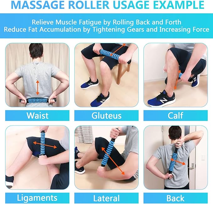 Muscle Roller Stick, Yoga Massage Roller Bar Fitness Beauty Tool for Athletes Relief Leg Back Pain (Blue)