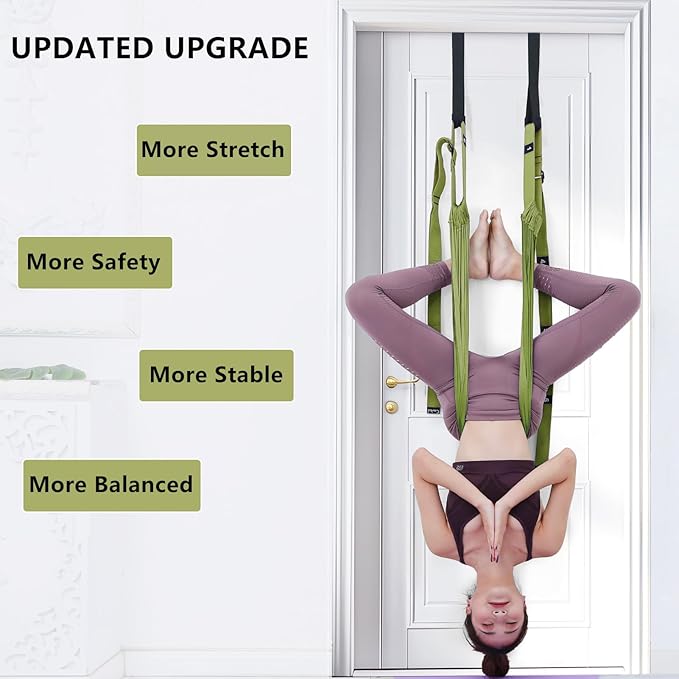 Yoga Stretching Strap, Leg Waist Back Bend Auxiliary Yoga Stretch Band, Upgraded Version with Door Anchor 2 Resistance Rope Stretch Strap Inversion Trainer for Pilates Dance Aerial Yoga Fitness