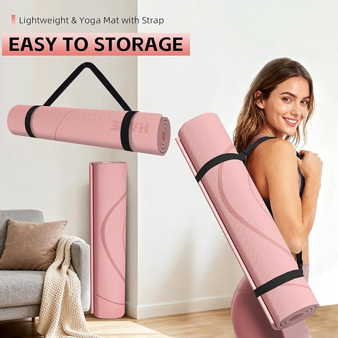 Large Yoga Mat Thick, 76"x32"x0.31"Wide POE Exercise Mat with Non-Slip Surface & Carry Strap, Anti-Tear Workout Mat for Yoga, Pilates, Fitness