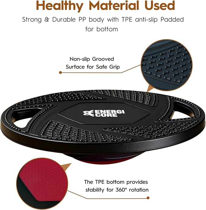 Energi Core Balance Board for Standing Desk and Core Workout - Anti-Slip Surface - Black, Green