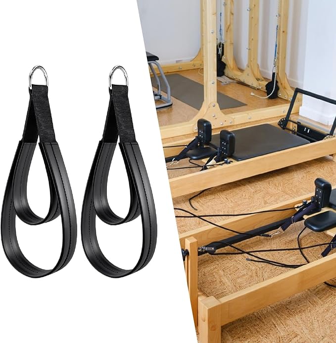 2Pcs Pilates Double Loop Straps for Reformer, Comfortable Grip Nonslip Ankle Legs Straps for Flexibility Strength Dexterity