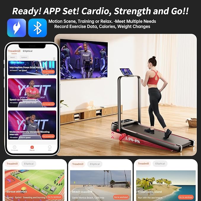 RHYTHM FUN Treadmill with Incline, Walking Pad with Handle Bar,300lbs Walking Pad with APP, Portable Folding Walking Treadmills for Home/Office with Low Noise