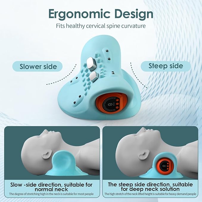 Neck Massager with Cervical Traction, Ergonomic Neck Pain Relief Device, Portable Neck Relaxer for Home & Office, Lightweight Neck Support Massager