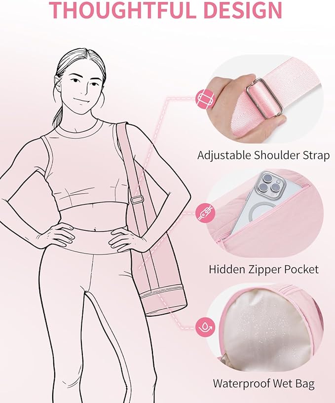 sportsnew Puffy Yoga Mat Bag Yoga Gym Bags for Women Men, Full-Zip Pilates Bag with Wet Pocket & Side Zip Drawstring Pocket Fits Tumblers with Handle, Yoga Mat Storage for Carrier Quick Access