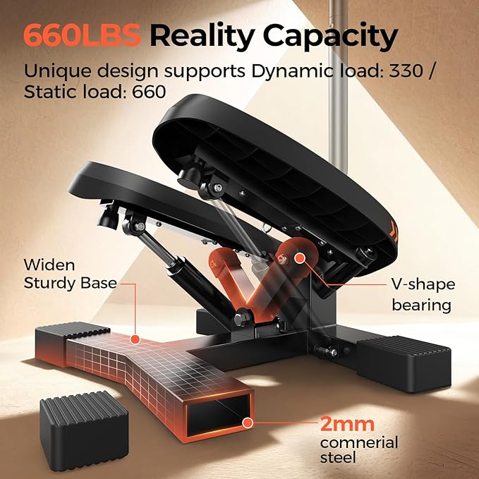 Sportsroyals Stair Stepper,Twist/Mini Stepper for Exercise at Home,Step Machine with Resistance Bands for Full Body Workout, 350lbs+ Capacity
