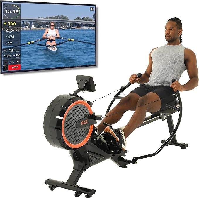 Women's Health Men's Health Women’s Health Men’s Health Bluetooth Dual Handle Rower Rowing Machine with MyCloudFitness App (1678), Black