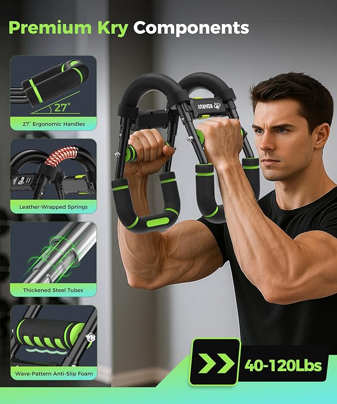 Twister Arm Trainer, Chest Workout Equipment for Men & Women Adjustable 5 Resistance Levels (40-130 lbs), Ergonomic Home Gym Strength Trainer with Anti-Slip Handles & Carry Bag