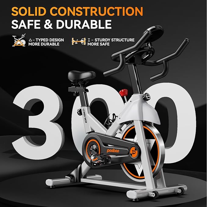 Exercise Bike, pooboo Stationary Bike for Home Gym, Magnetic Resistance Indoor Cycling Bike w/Bluetooth Comfortable Seat Cushion & Tablet Mount, Silent Belt Drive Indoor Bike for Cardio Workout