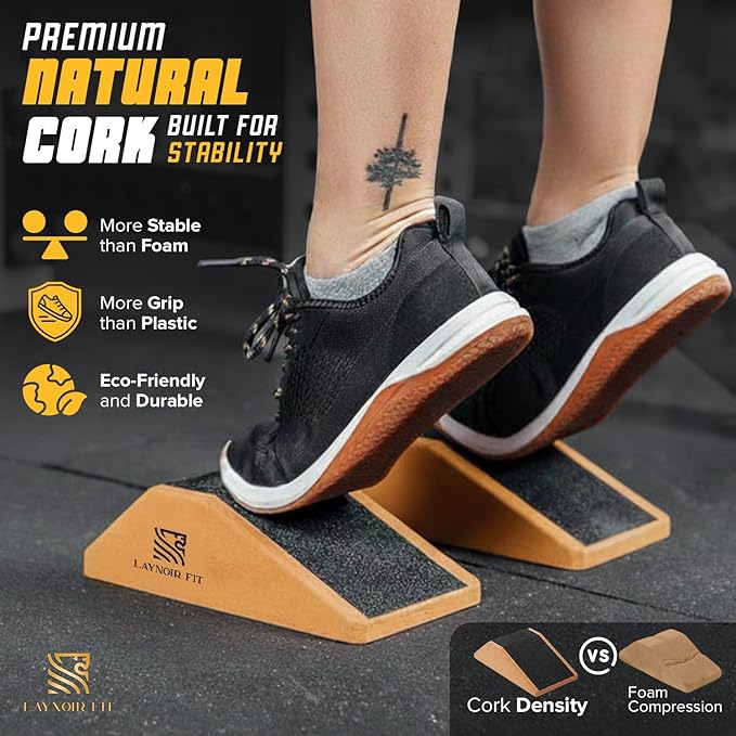 2-Pack Cork Squat Wedge Block with Anti-Slip Pads, Resistance Bands & Carry Bag – Adjustable Slant Board for Calf Stretch, Squats & Home Gym Training