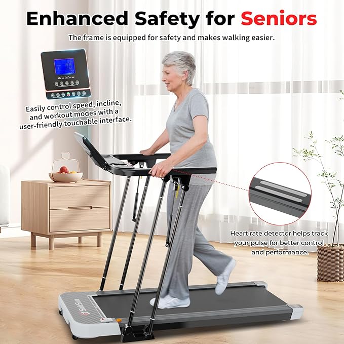 SubSun Foldable Treadmill for Home, Portable Walking Pad with Handle, Manuall/Auto/No Incline, 2.5HP Treadmill with 265 Lbs, Black/White
