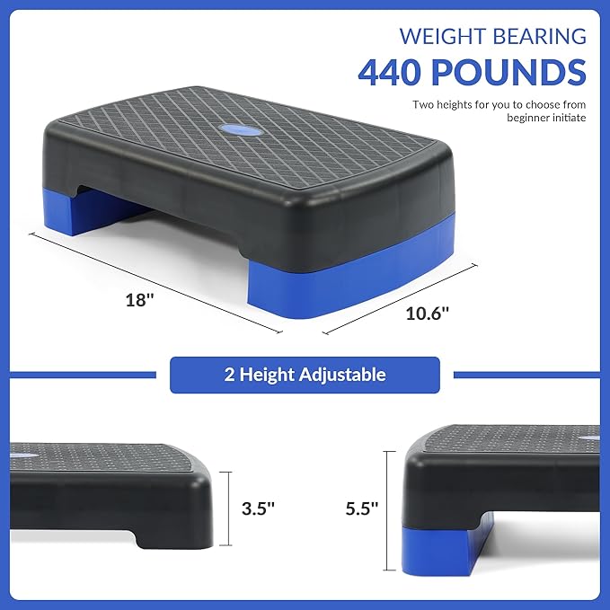Fitvids 18" Aerobic Step Platform, Workout Stepper with Adjustable 2 Stackable Risers 3" 5.5" for Home Gym Small Space, Exercise Step, Multiple Option