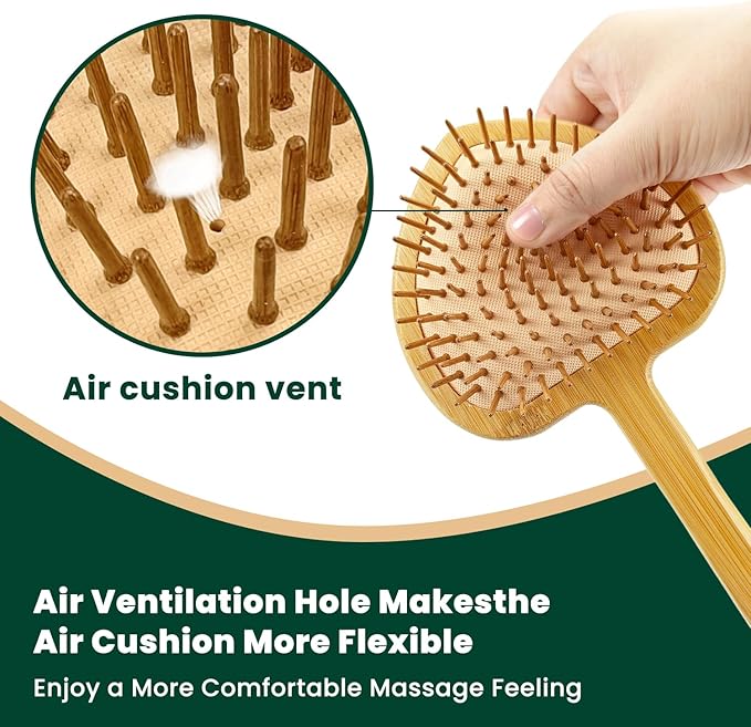 15.75" Obcordate Bamboo Back Scratcher with Airbag Cushion – Elastic & Gentle on Skin, Relieves Itching & Massages Back, Shoulders, Legs, Suitable for Women,Men & Adults (B-Pure Wood Color)