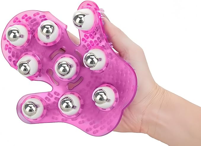 Hand-Shaped Massage Ball Gloves, Featuring 9 * 360° Rotating Metal Balls That fit The Natural Curvature of The Palm, are Suitable for Full-Body Care and can Relieve Fatigue. (Pink)