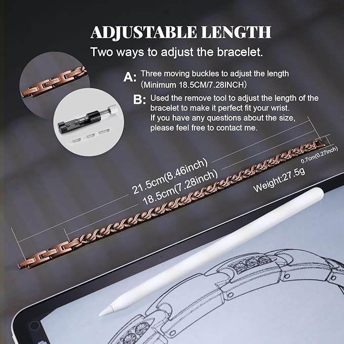 RainSo Copper Bracelet for Women's Magnetic Bracelets 99.99% Pure Solid Copper Attractive Design Bangle with 3 Smarter Button Wristband
