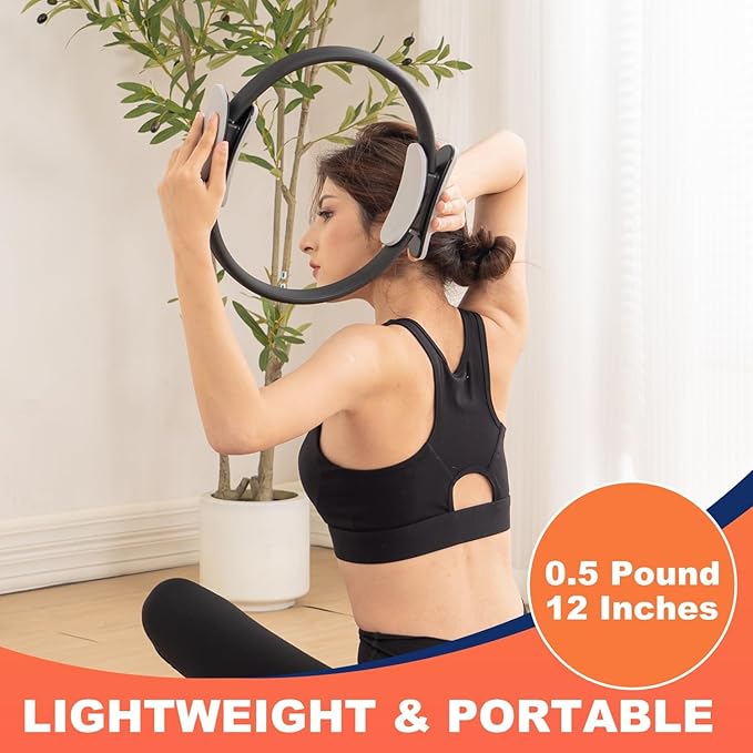 Tsikavo Pilates Ring, Pilates Ring Circle and Ball Set, 12 Inch Magic Circle Pilates Ring,9 Inch Small Exercise Ball,Resistance Bands Set, Home Pilates Equipment for Women