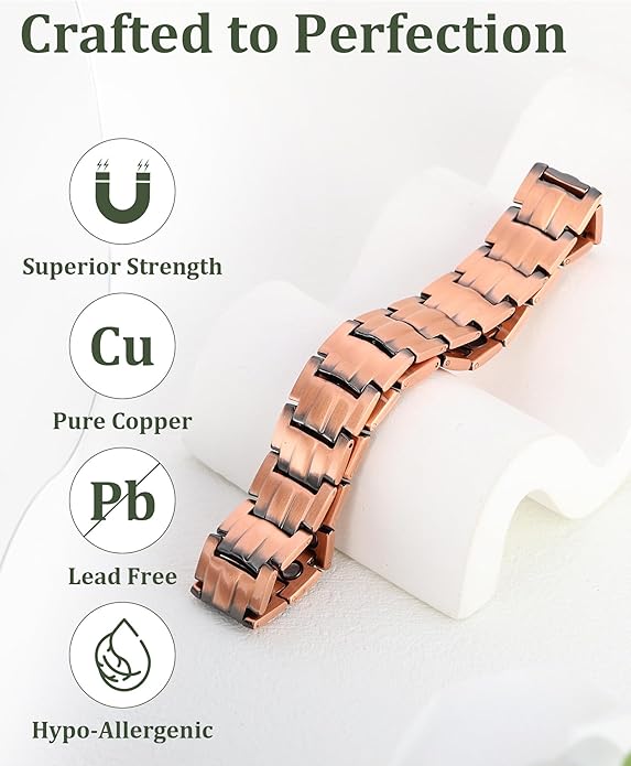 Copper Magnetic Bracelet for Men, 2X Strength 99.99% Pure Copper Bracelet with Powerful Magnets and Sizing Tool