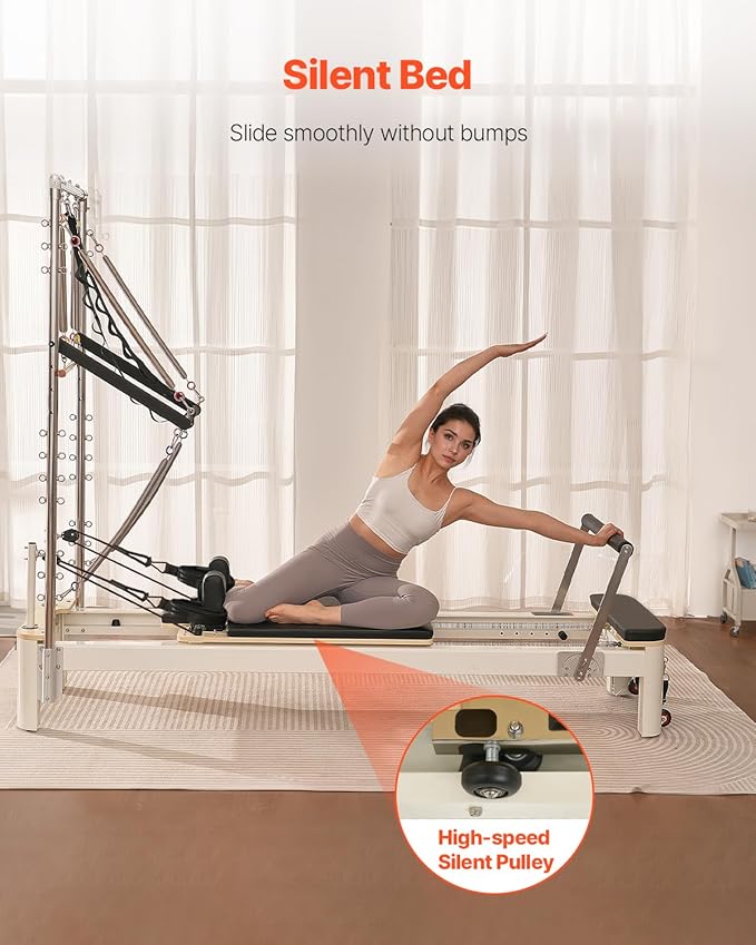 VEVOR Pilates Reformer Machine, Pilates Workout Equipment for Home Gym Studio Use, Pilates Reformer with Sitting Box and Jumpboard，fit for Beginners & Advanced Users
