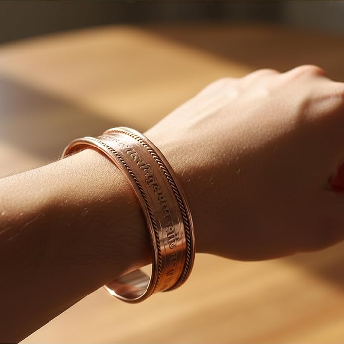 Copper Bracelet Tibetan Style. Hand Forged with Solid and High Gauge Copper for Women Men. Hindu Spiritual Message