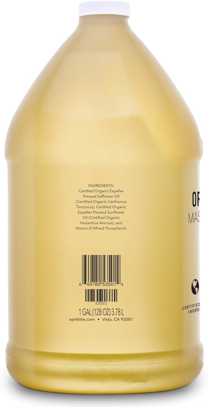 EARTHLITE Pure Organic Massage Oil - Chemical Free, 100% Certified Organic, High Quality for Therapists & Clients, Unscented, 8 oz
