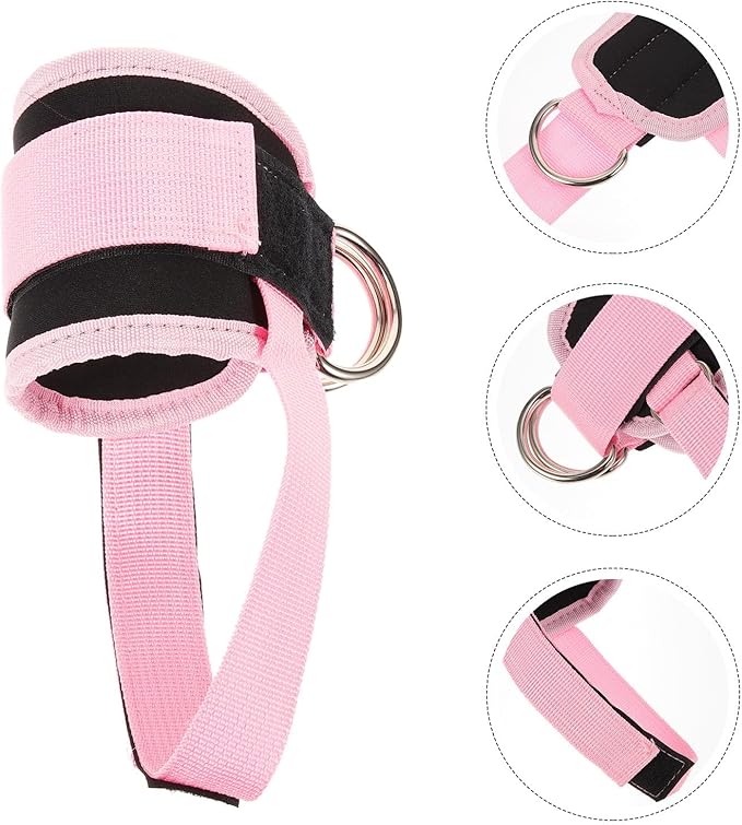 Homoyoyo Ankle Bind Straps with Double Hook-and-loop and Adjustable Bands, 2pcs Pink Fitness Ankle Belts for Gym Cable Attachment, Heel Blister Protection for Leg Strength Training