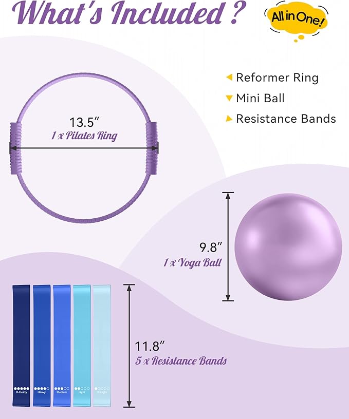 Pilates Ring, Silicone Magic Pilates Rings, Lightweight & Durable Flexible Fitness Circle Exercise Equipment for Toning Arms, Thighs,Legs, Core,Yoga & Physical Therapy