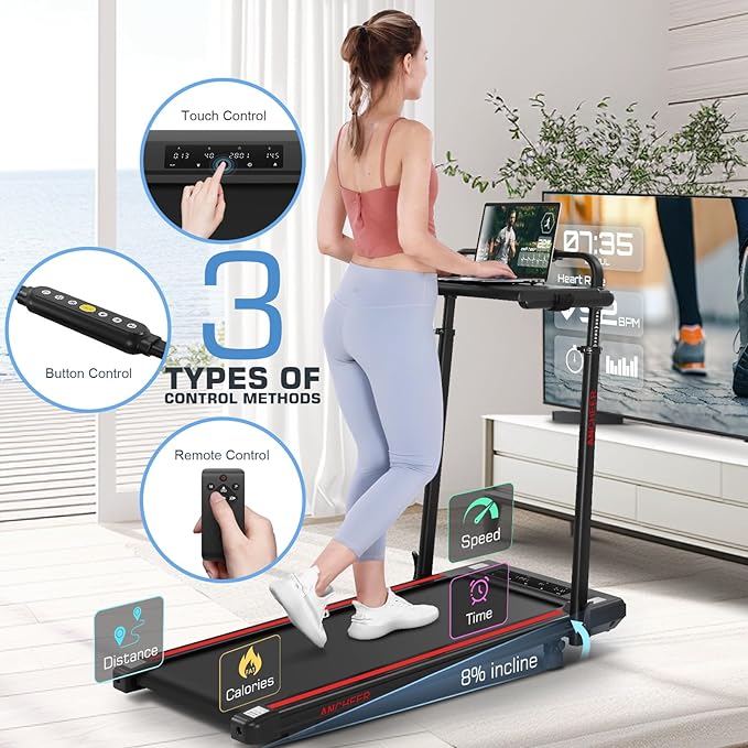 ANCHEER Treadmill with 12%/15% Incline, Folding Walking Pad with Handle Bar, 320-450lb Capacity Under Desk Foldable 3.5HP Treadmills for Home/Office/Gym,Installation-Free