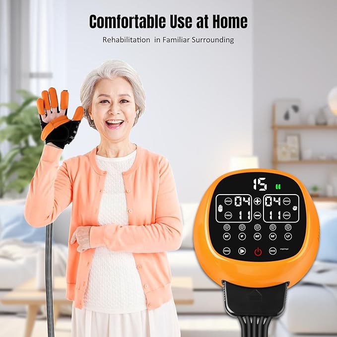 Rehabilitation Robotic Gloves for Stroke and Hemiplegia Recovery, Rechargeable Stroke Hand Recovery Device, Hand Function Training, Finger Exerciser Device for Arthritis Patients(Orange Right Hand XL)