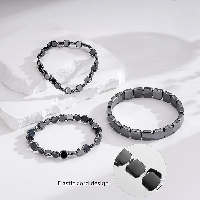 Easter Basket Stuffers-Hematite Bracelets for Men, Hematite Stone Bracelet to Reclaim Energy Confidence, Stretch Beads Inspirational Cuff Jewelry Pulseras Para Hombre
