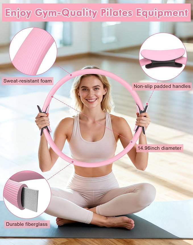 13/15Pcs Pilates Kit for Women, Pilates Equipment for Home Workouts with Magic Circle, Ball, Resistance Bands, Pilates Starter Set for Strength, Toning and Flexibility