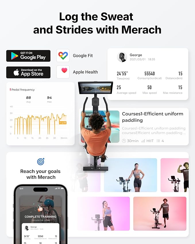 Merach Magnetic Exercise Bike, Heavy Duty Stationary Bike with Automated Resistance, 350 Lbs Weight Capacity, Low Noise Indoor Workout Bike for Home Gym with Self-Developed App