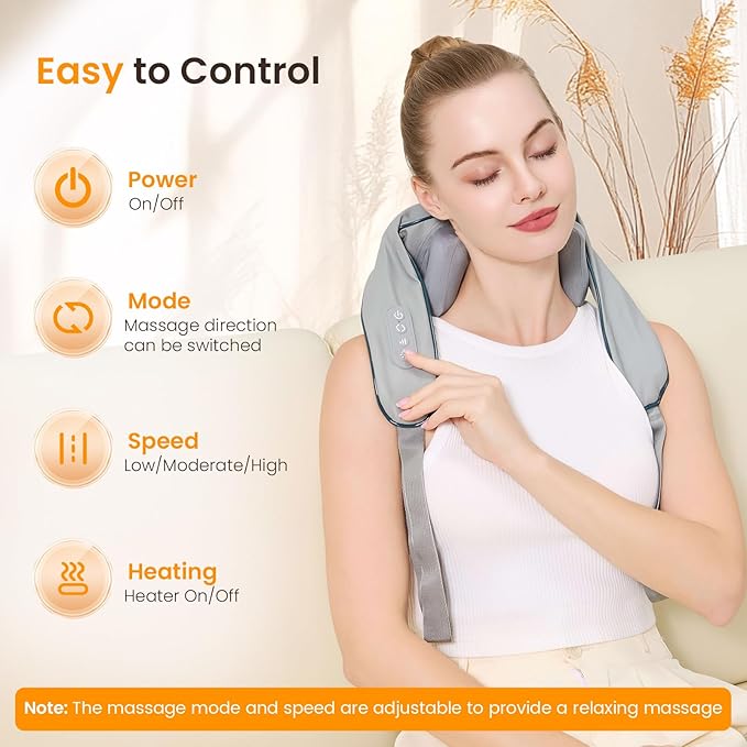 4D Wireless Deep Tissue Kneading Neck Massager,Shiatsu and Shoulder Massage Pillow,Massager with Heat,Back and Leg Pain Relief, Body Muscle Pain Relief, Perfect Gifts for Men Women. (Grey)