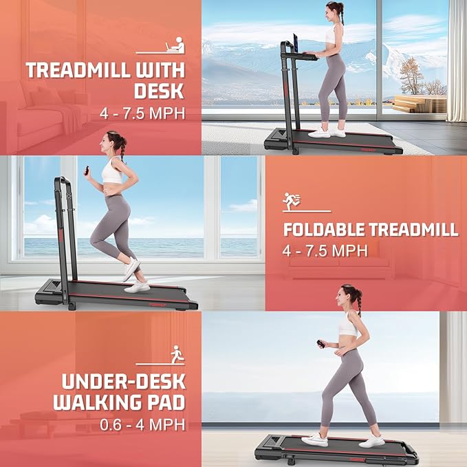 Walking Pad Treadmill with Desk Workstation, 15% Incline Treadmill with Handle Bar, Foldable Treadmills Under Desk for Home/Office, 400 lbs+ Capacity, Adjustable Height, Removable Desk, 3.5HP Motor