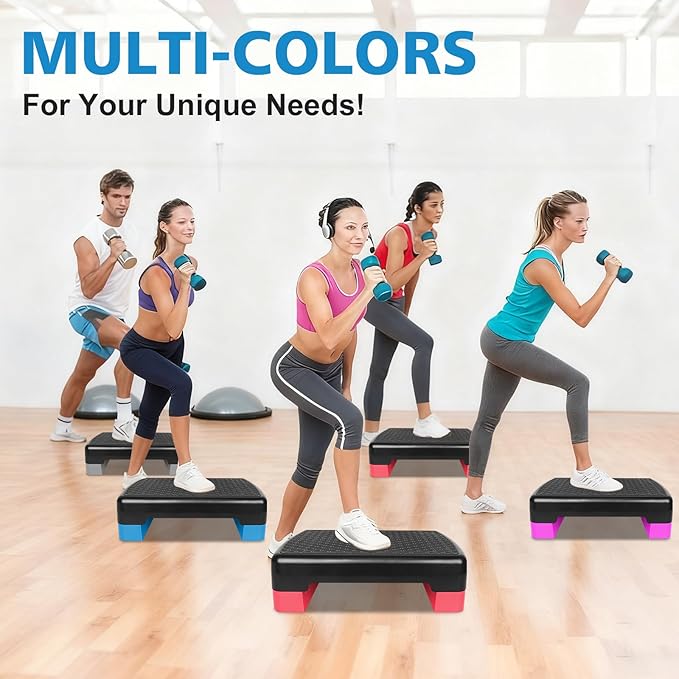 18'' Adjustable Aerobic Step Platform, Adjustable Fitness 4-6in Exercise Stepper Workout with 2 Risers, Aerobics Stepper Workout Stepper for Home Gym Cardio Strength & Training