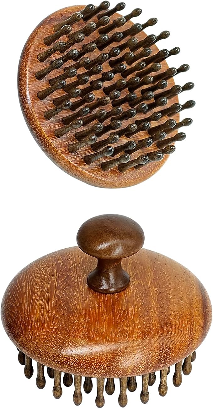 Wooden Scalp Massager for Hair Growth, Bamboo Head Massage Brush to Stimulate Circulation, Natural Anti-Static Scalp Scrubber for Wet/Dry, Relaxing Gua Sha Tool for Face & Body, Gift for Women Men