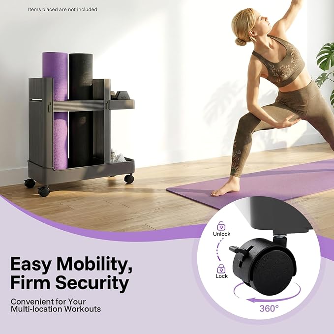 Yoga Mat Storage Racks, Home Gym Storage Rack with Wheels, Weight Cart Stand Small Gym Racks Yoga Racks, Dumbbell Weight Rack Workout Equipment Storage for Gym Fitness Organizer