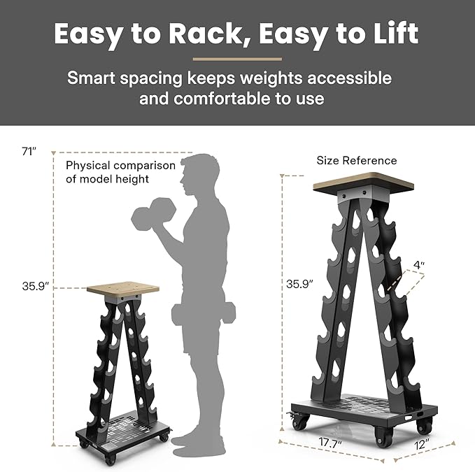 5-Tier A-Frame Dumbbell Rack with Wheels, 300LBS Capacity, Mobile Weight Rack with Phone Holder (Rack Only)