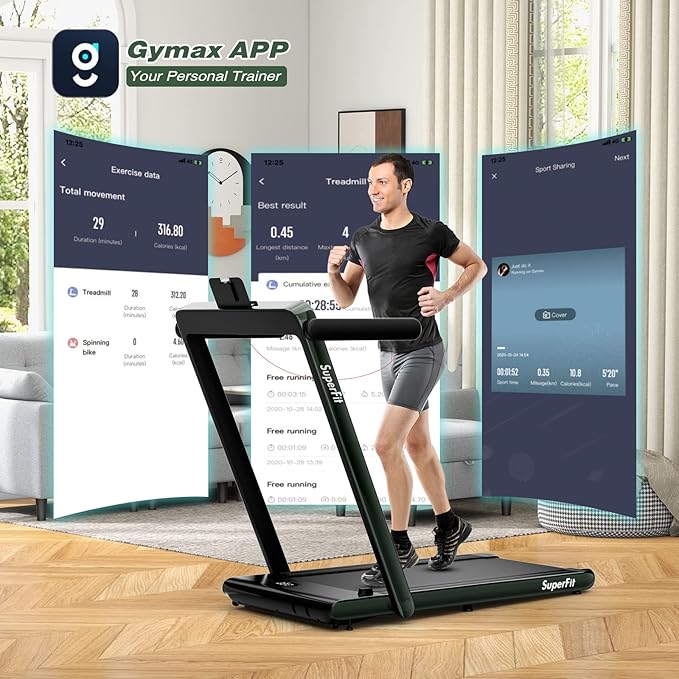 Goplus 2 in 1 Folding Treadmill, 2.25HP Superfit Under Desk Electric Treadmill, Installation-Free with Remote Control, APP Control and LED Display, Walking Jogging for Home Office