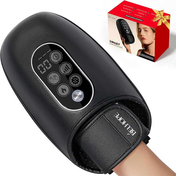 Hand Massager with Heat and Compression, Hand Massage for Arthritis and Carpal Tunnel Relief, 6 Intensities with Wrist Massager and Kneading Massage Nodes, Mother's Day Gifts for Men Women