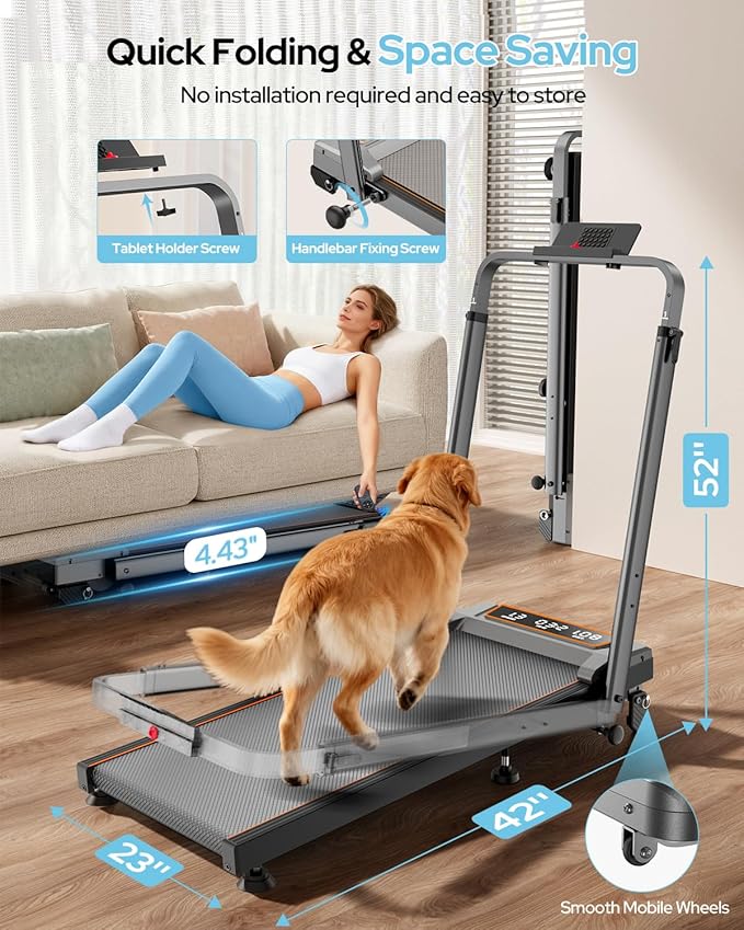 Walking Pad Treadmill with 12% Incline & Handle Bar Height Adjustable, One-click MUTE Walking Pad with Incline 3 Level, 3.5HP Foldable Walking Pad Treadmills for Home Office Small 350lbs, Remote & APP
