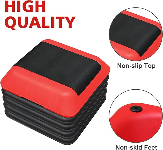 GOWE Height-Adjustable Step Aerobics Platform Fitness Equipment Stepper Trainer Exercise Step Platform with 4 Riser Red