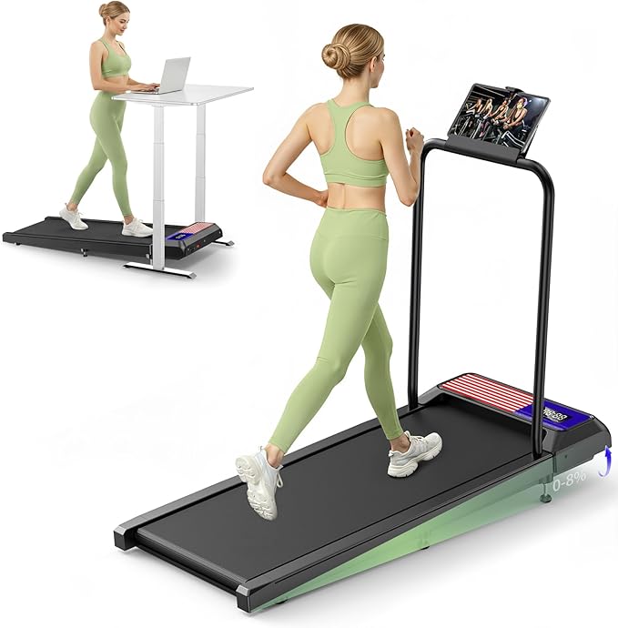 Walking Treadmills Pad,Under Desk Treadmills with Removable Handle,8% Incline Treadmills for Home and Office, 270Lbs Capacity Walking Mat with APP &Remote Control, LED Display